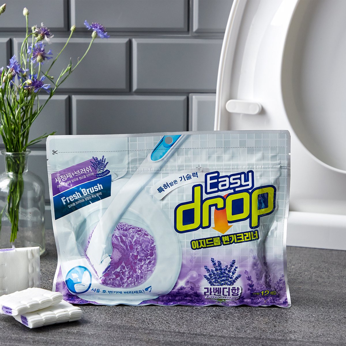 이지드롭 변기크리너 물에녹는 일회용변기솔 (변기청소)